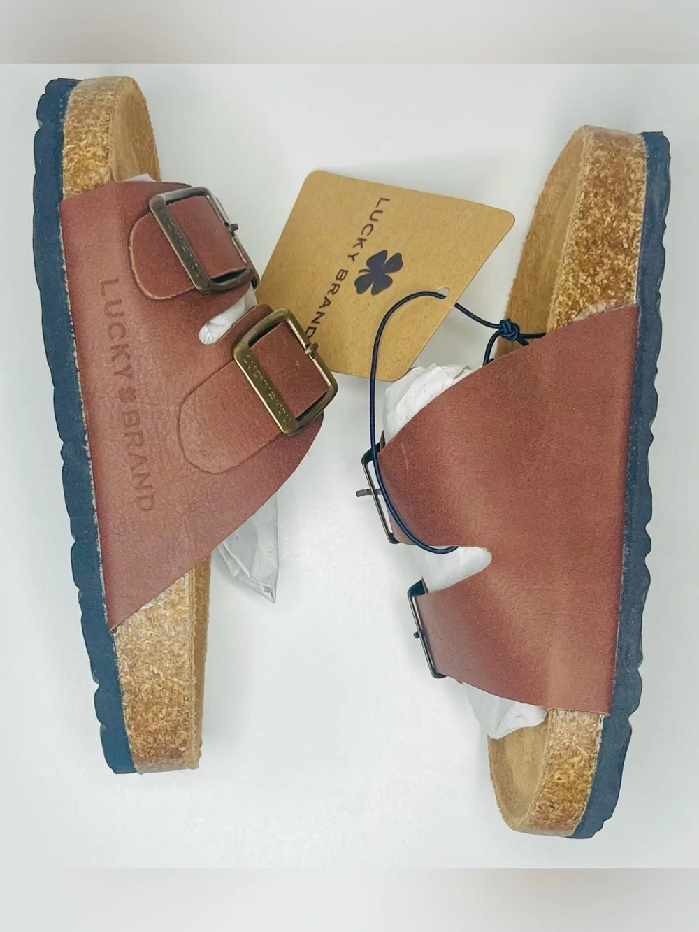 Lucky Brand Brown Double-Buckle Cork Slide Sandals for Kids